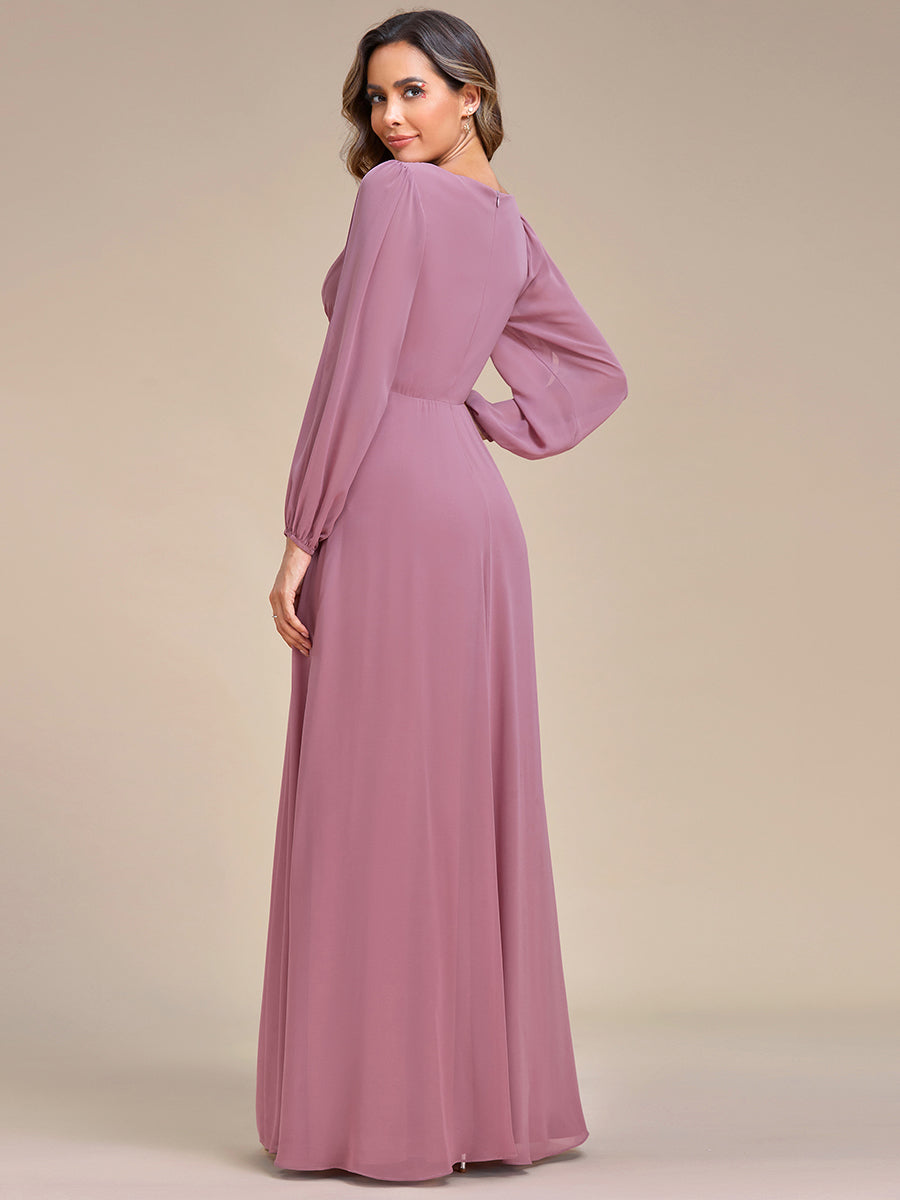 Color=Purple Orchid | Factory Design Long Sleeve Lantern Sleeve Deep V-Neck A-Line Floor Length Evening Dresses-Purple Orchid 22