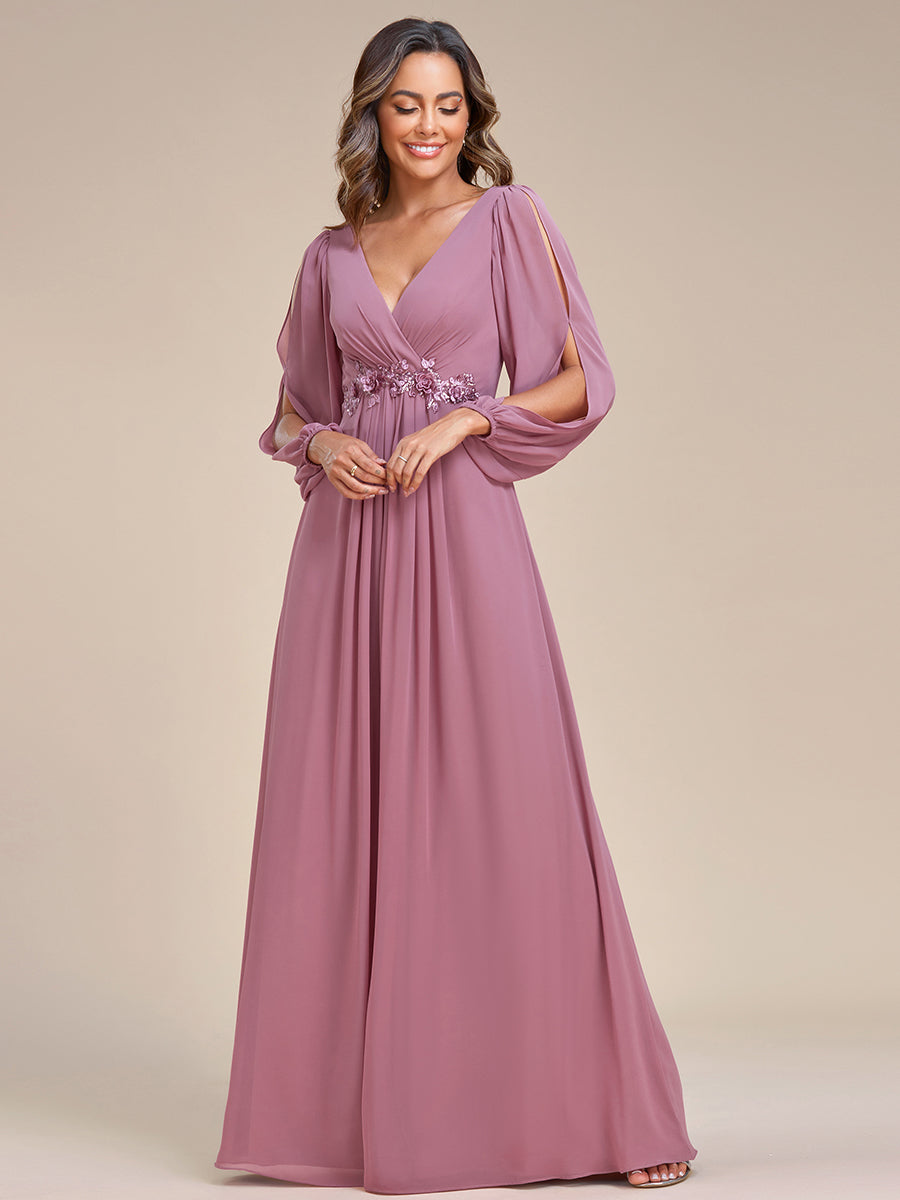 Color=Purple Orchid | Factory Design Long Sleeve Lantern Sleeve Deep V-Neck A-Line Floor Length Evening Dresses-Purple Orchid 25