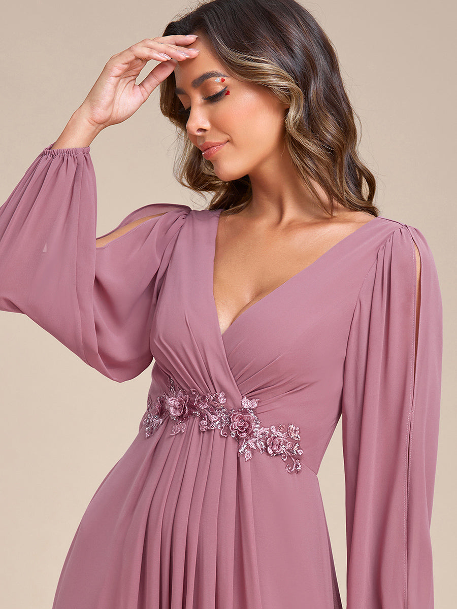 Color=Purple Orchid | Factory Design Long Sleeve Lantern Sleeve Deep V-Neck A-Line Floor Length Evening Dresses-Purple Orchid 23