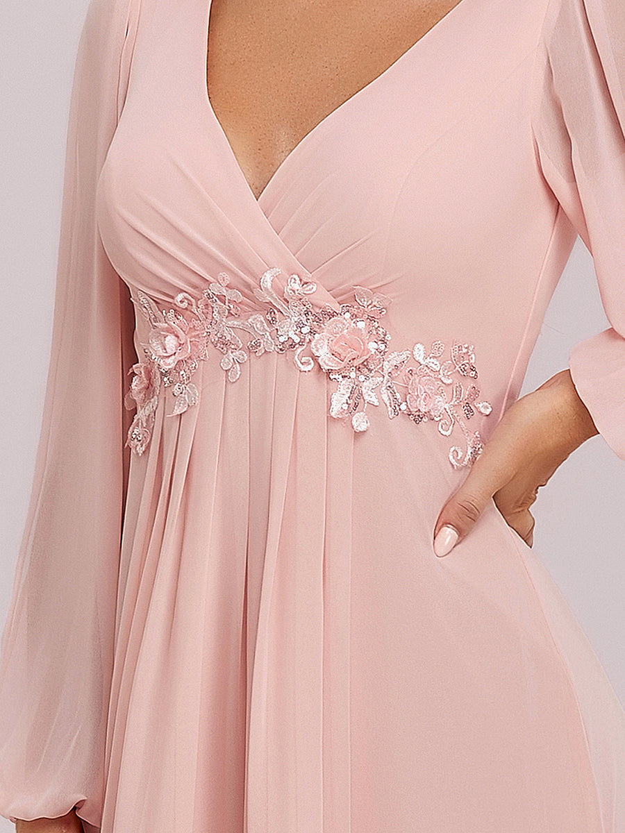 Color=Pink | Factory Design Long Sleeve Lantern Sleeve Deep V-Neck A-Line Floor Length Evening Dresses-Pink 32