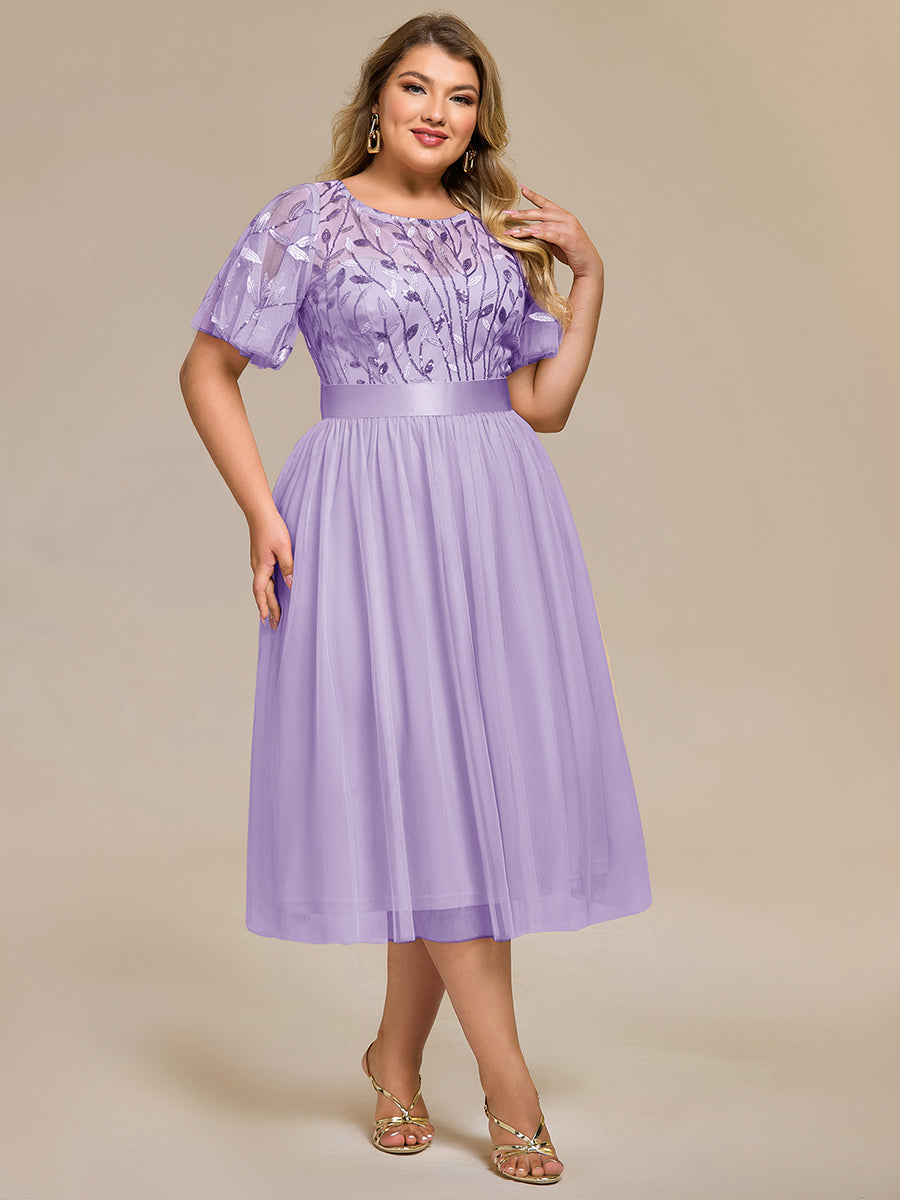 Color=Lavender | Bulk Order | Fit A-Line Deep V-Neck Evening Gown | Ruffled Short Sleeve Midi Dress-Lavender 24