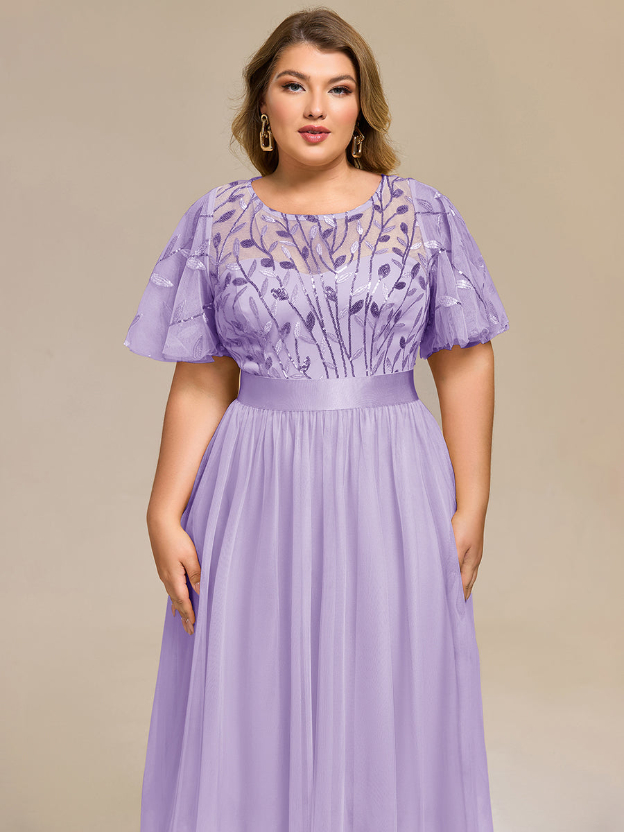 Color=Lavender | Bulk Order | Fit A-Line Deep V-Neck Evening Gown | Ruffled Short Sleeve Midi Dress-Lavender 23