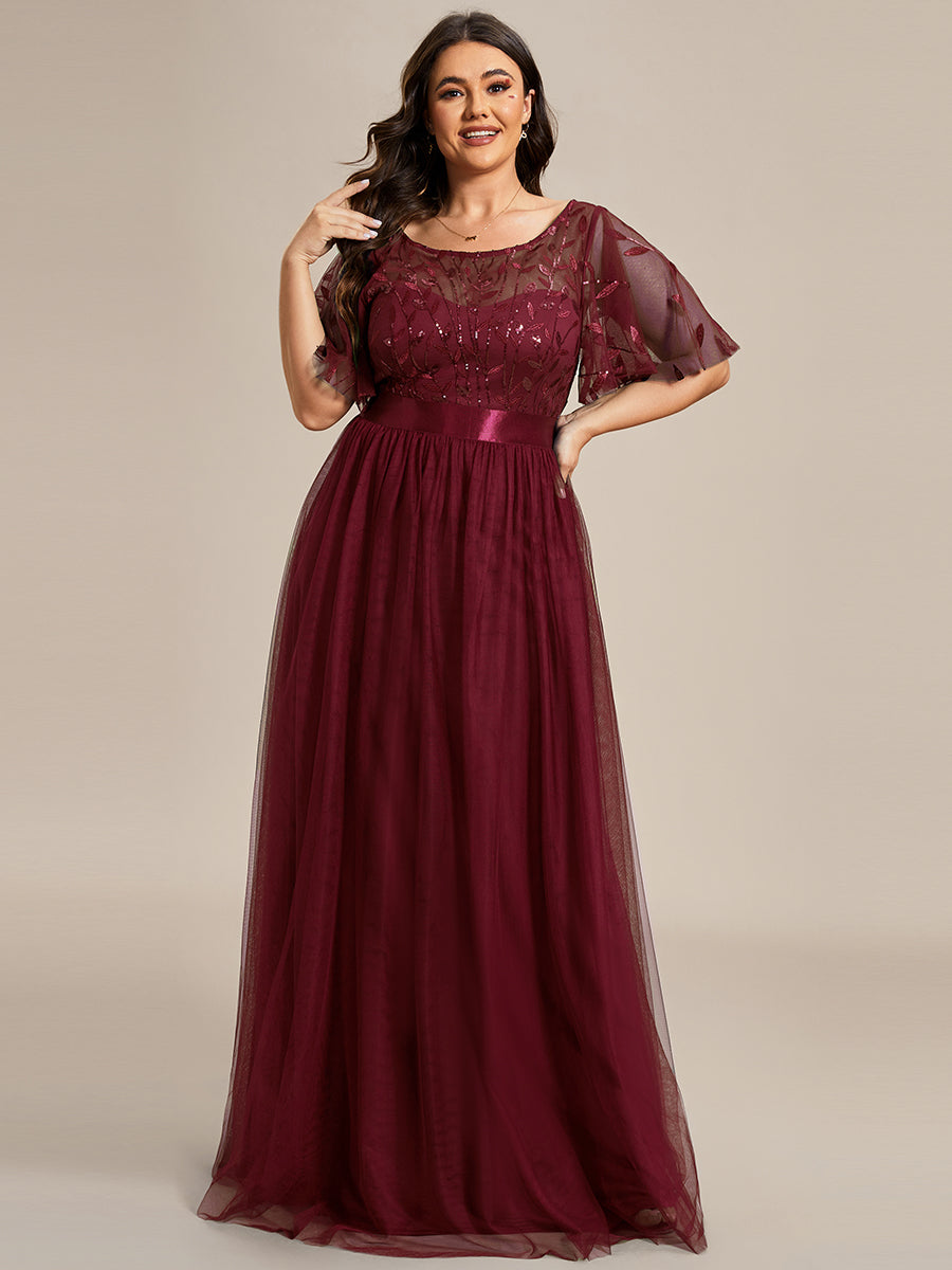 Color=Burgundy | Factory Design Short Sleeve Ruffle Sequin A-Line Floor Length Evening Dresses-Burgundy 10
