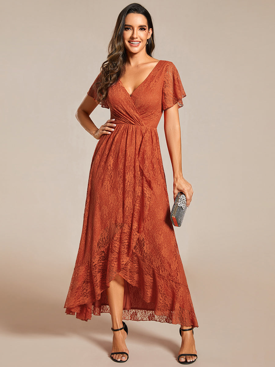 Color=Burnt Orange | Deep V Neck Short See Through Sleeves A Line Wholesale Evening Dresses-Burnt Orange 4