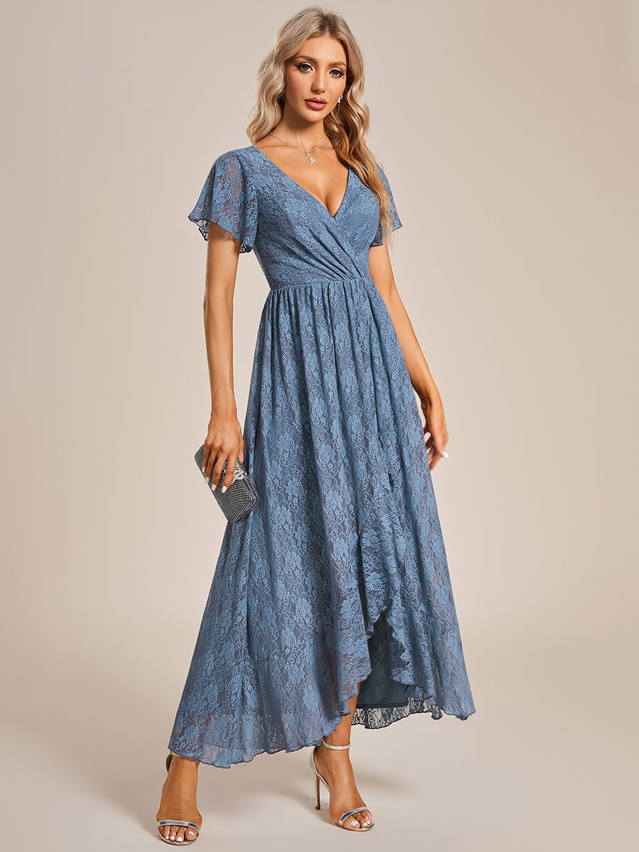 Color=Dusty Blue | Deep V Neck Short See Through Sleeves A Line Wholesale Evening Dresses-Dusty Blue 1