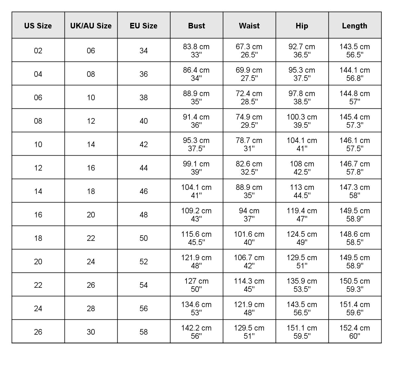 size chart