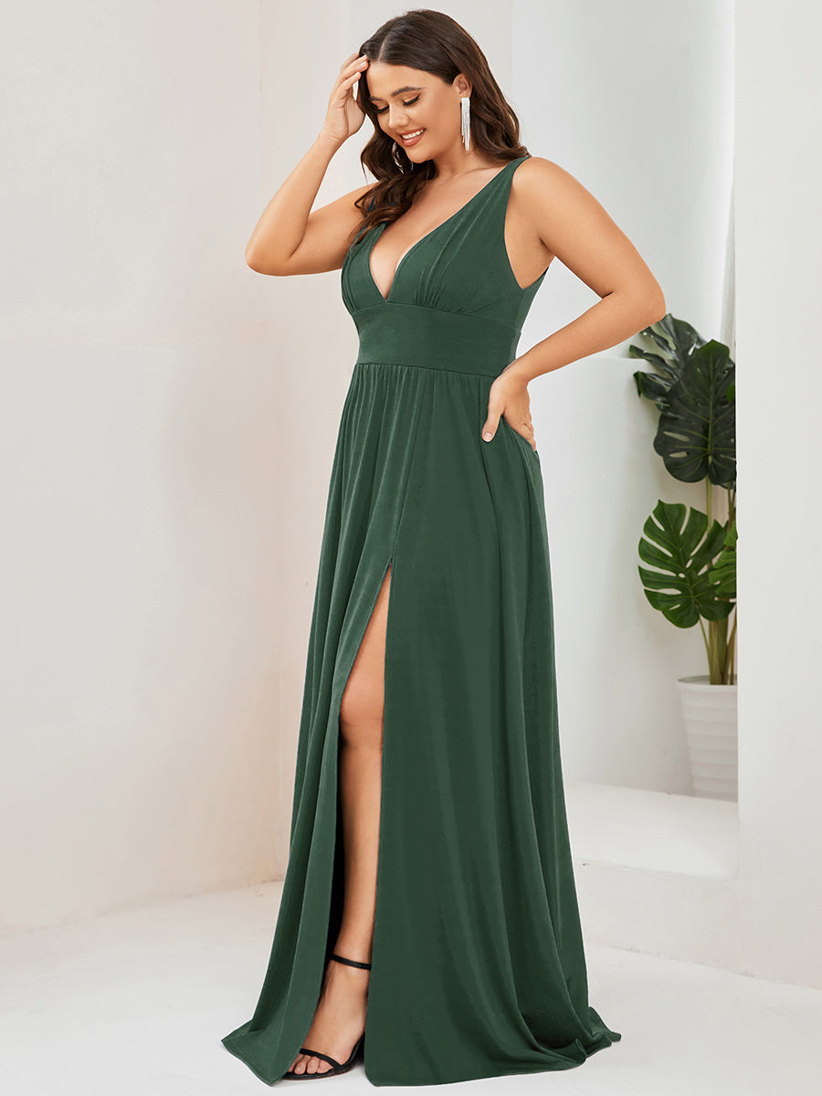 Color=Eucalyptus | Factory Design Strapless High Stretch A-Line Floor Length V-Neck Evening Dresses-Eucalyptus 10