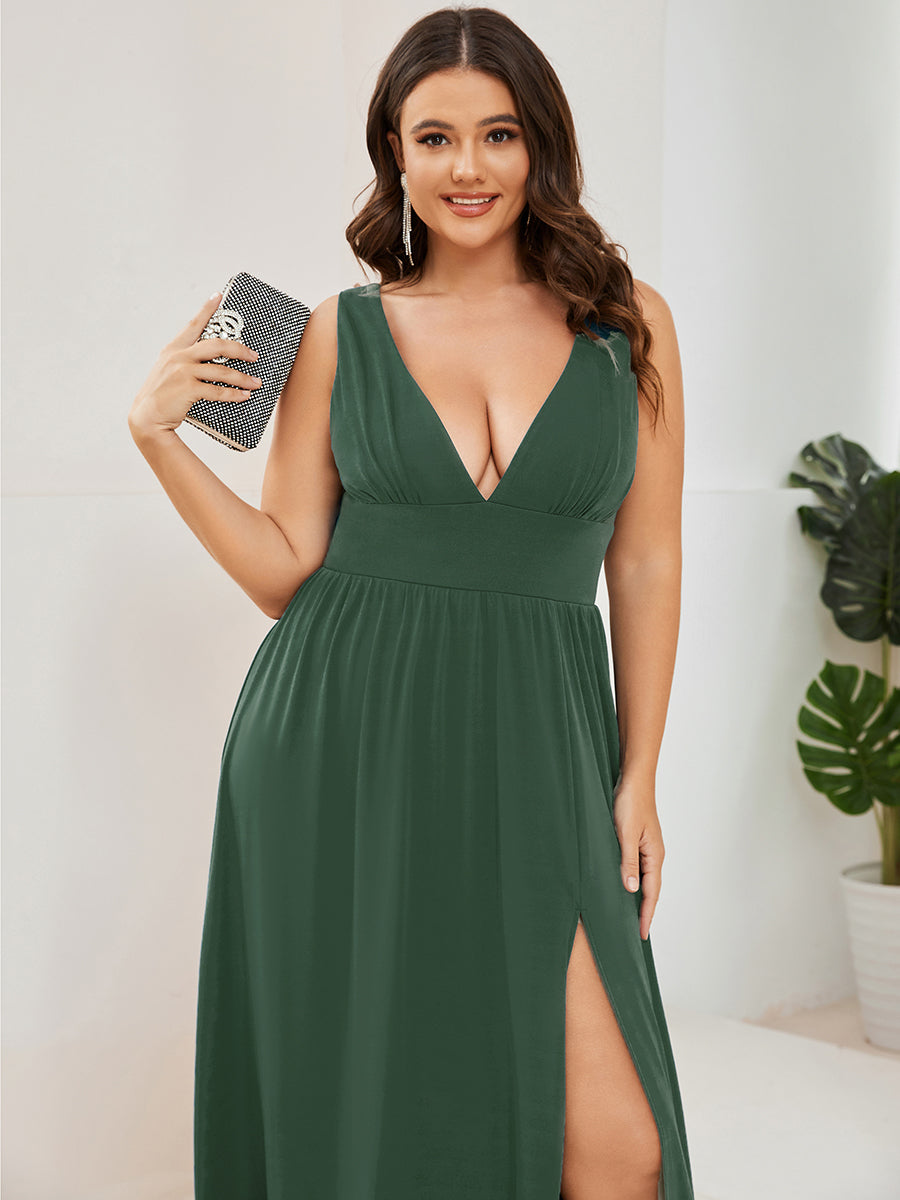 Color=Eucalyptus | Factory Design Strapless High Stretch A-Line Floor Length V-Neck Evening Dresses-Eucalyptus 8