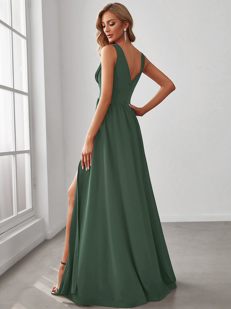 Color=Eucalyptus | Factory Design Strapless High Stretch A-Line Floor Length V-Neck Evening Dresses-Eucalyptus 2