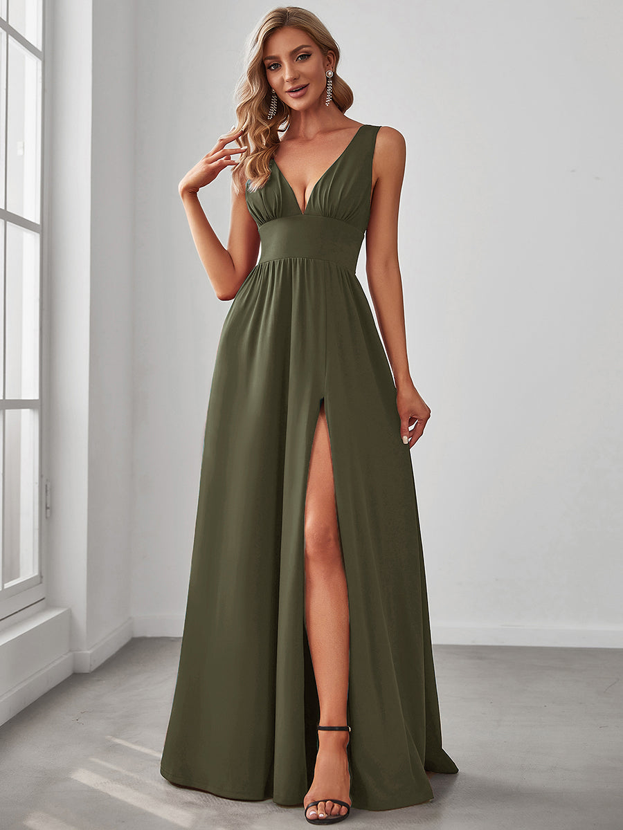 Sleeveless A Line Wholesale Bridesmaid Dresses with Deep V Neck Sleeveless A Line Wholesale Bridesmaid Dresses with Deep V Neck