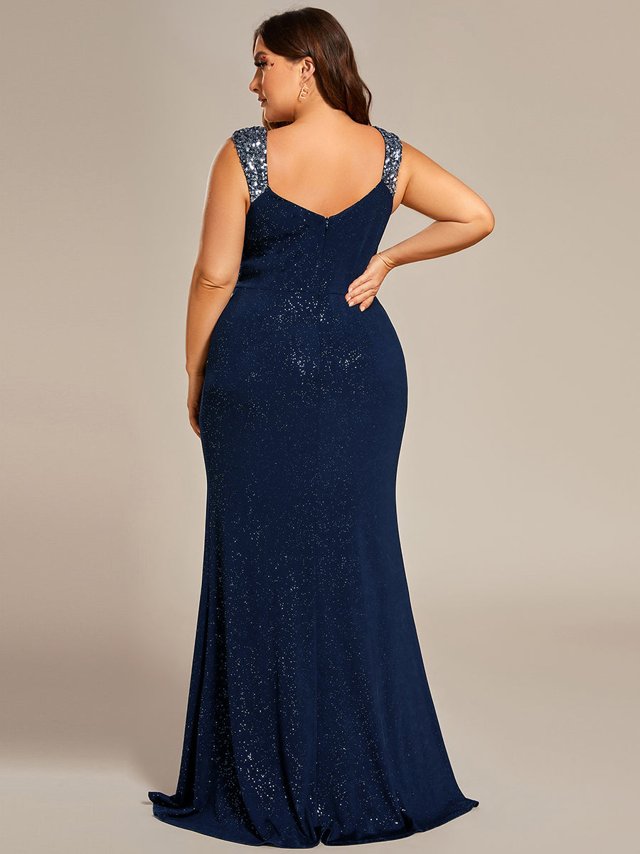 Color=Navy Blue | Plus Glitter Split Wholesale Evening Dresses-Navy Blue 4