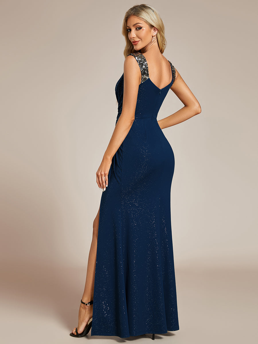 Color=Navy Blue | Glitter Split Wholesale Evening Dresses-Navy Blue  5