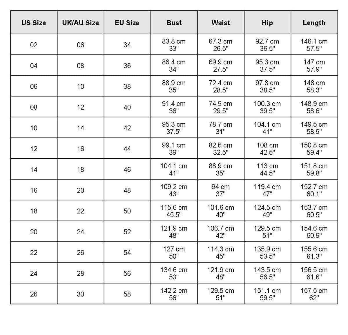 size chart