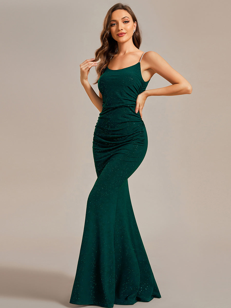 Mermaid Spaghettie Straps Wholesale Evening Dresses#Color_Dark Green
