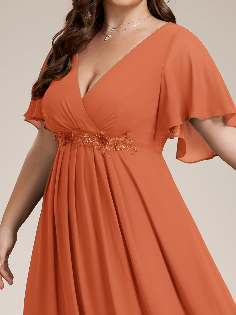 Color=Brandied Melon | Bulk Order Short Sleeve Ruffle Appliques Deep V-Neck A-Line Evening Dresses-Brandied Melon 8