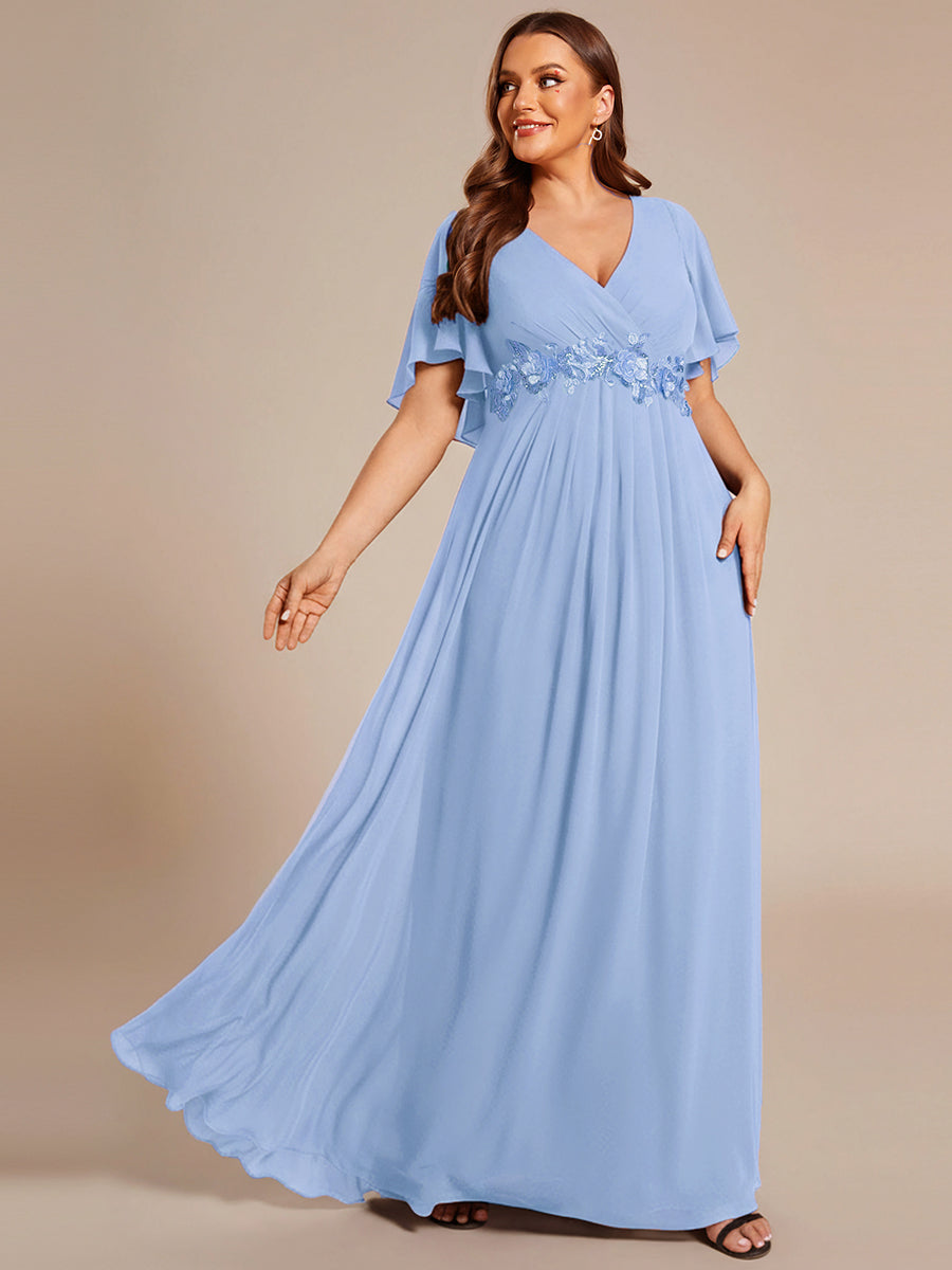 Color=Ice Blue | B2B-Exclusive Short Sleeve Ruffle Appliques Deep V-Neck A-Line Evening Dresses-Ice Blue 14