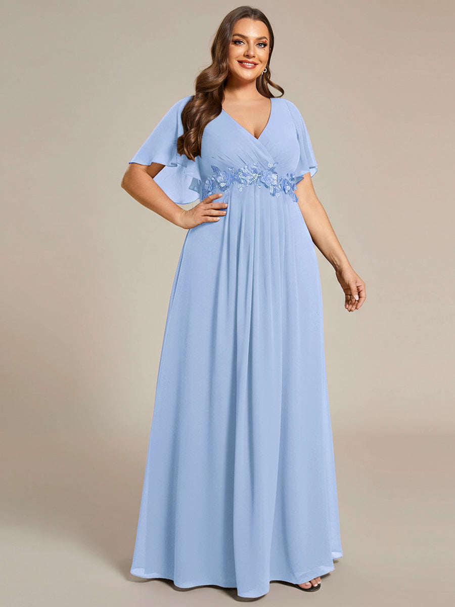 Color=Ice Blue | B2B-Exclusive Short Sleeve Ruffle Appliques Deep V-Neck A-Line Evening Dresses-Ice Blue 15
