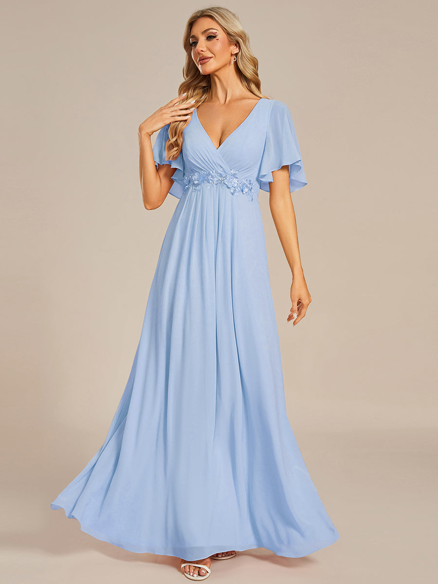 Color=Ice Blue | B2B-Exclusive Short Sleeve Ruffle Appliques Deep V-Neck A-Line Evening Dresses-Ice Blue 14