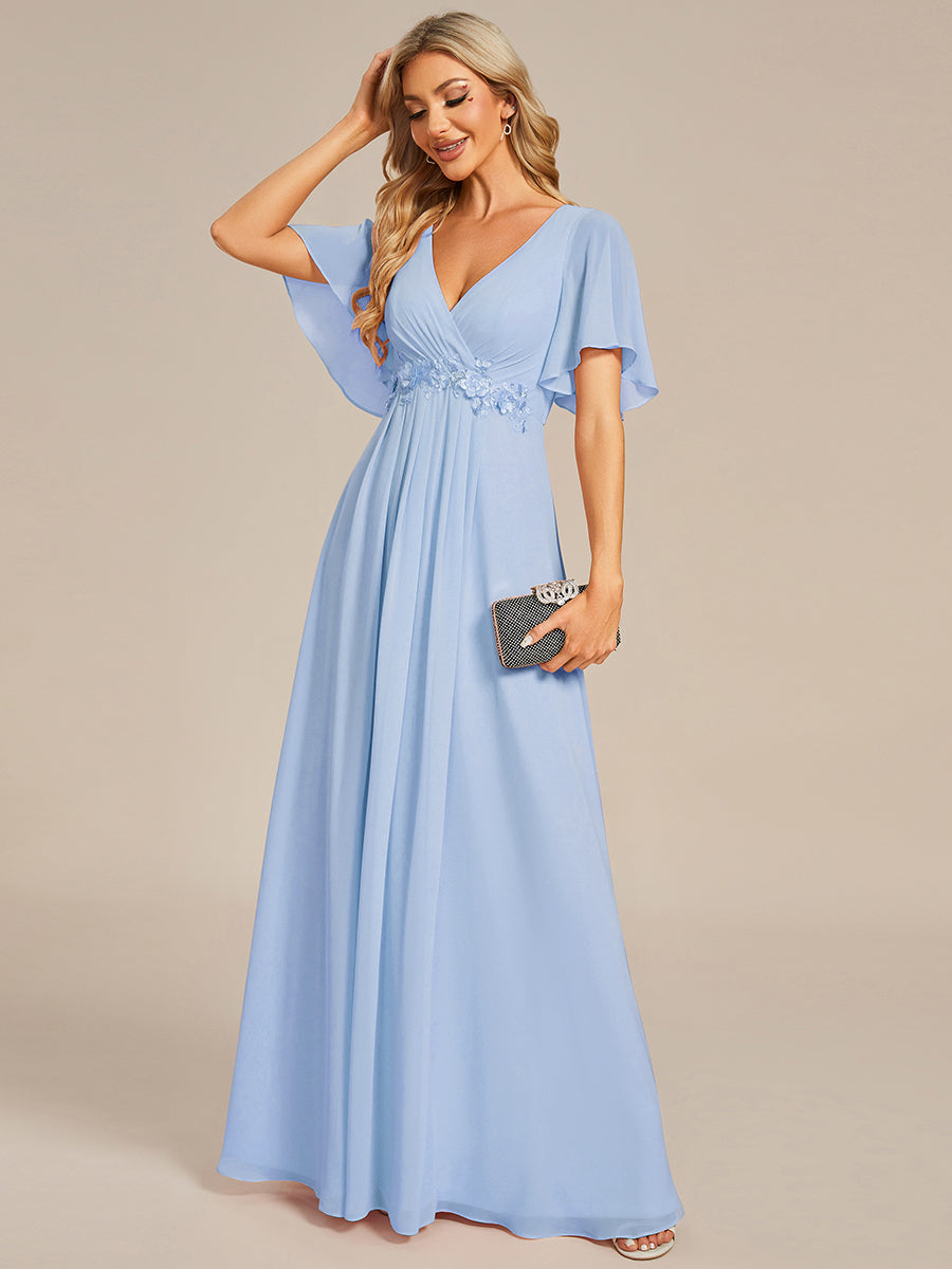 Color=Ice Blue | B2B-Exclusive Short Sleeve Ruffle Appliques Deep V-Neck A-Line Evening Dresses-Ice Blue 15