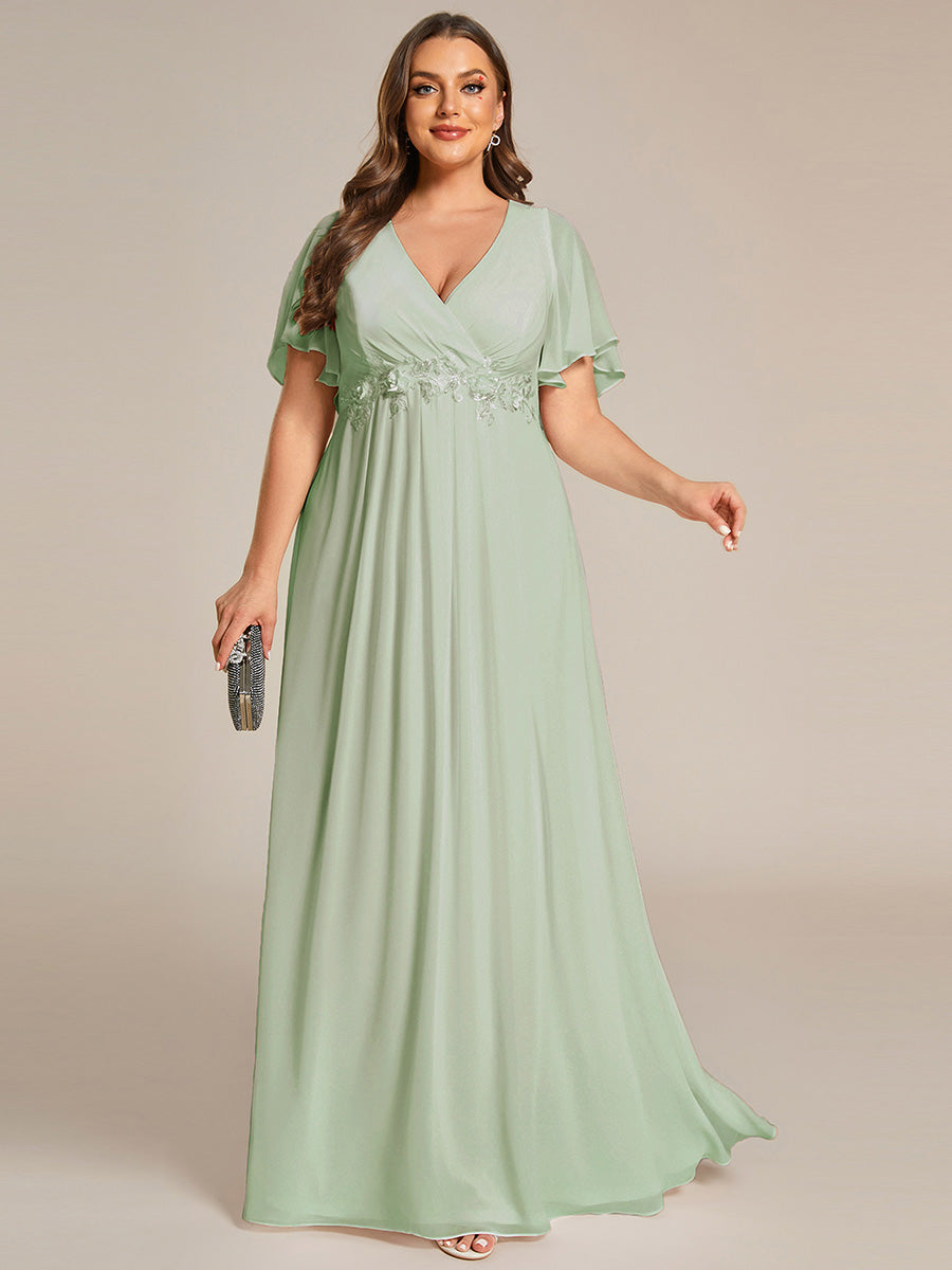 V Neck Appliques Pleated Wholesale Bridesmaid Dresses#Color_Mint Green