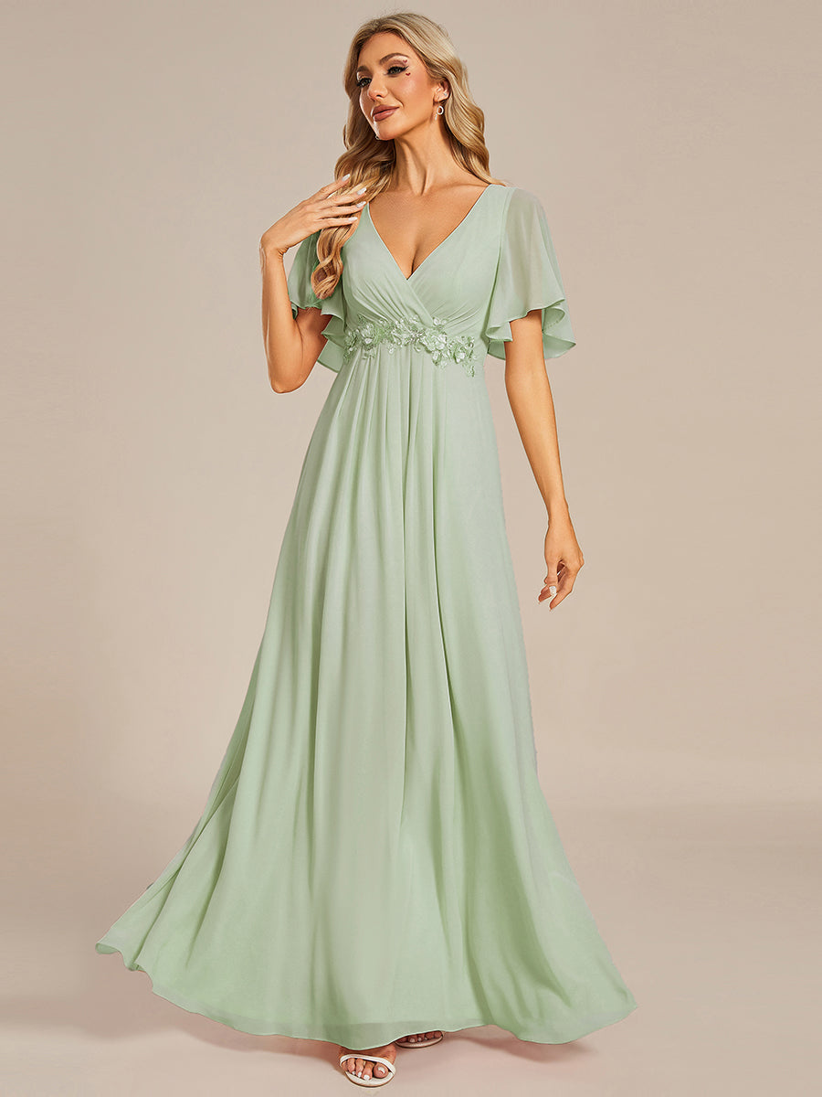 V Neck Appliques Pleated Wholesale Bridesmaid Dresses#Color_Mint Green