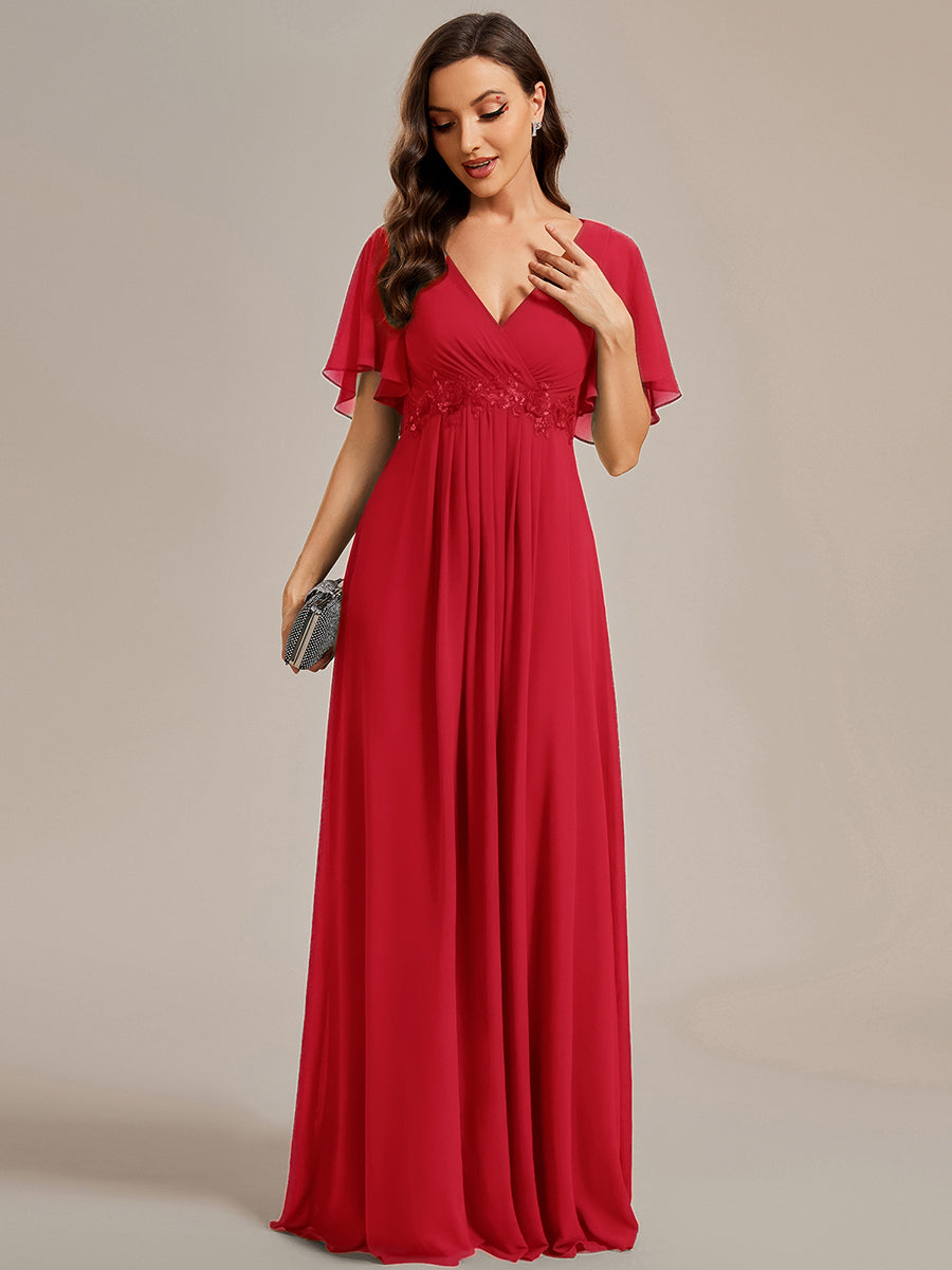 V Neck Appliques Pleated Wholesale Bridesmaid Dresses