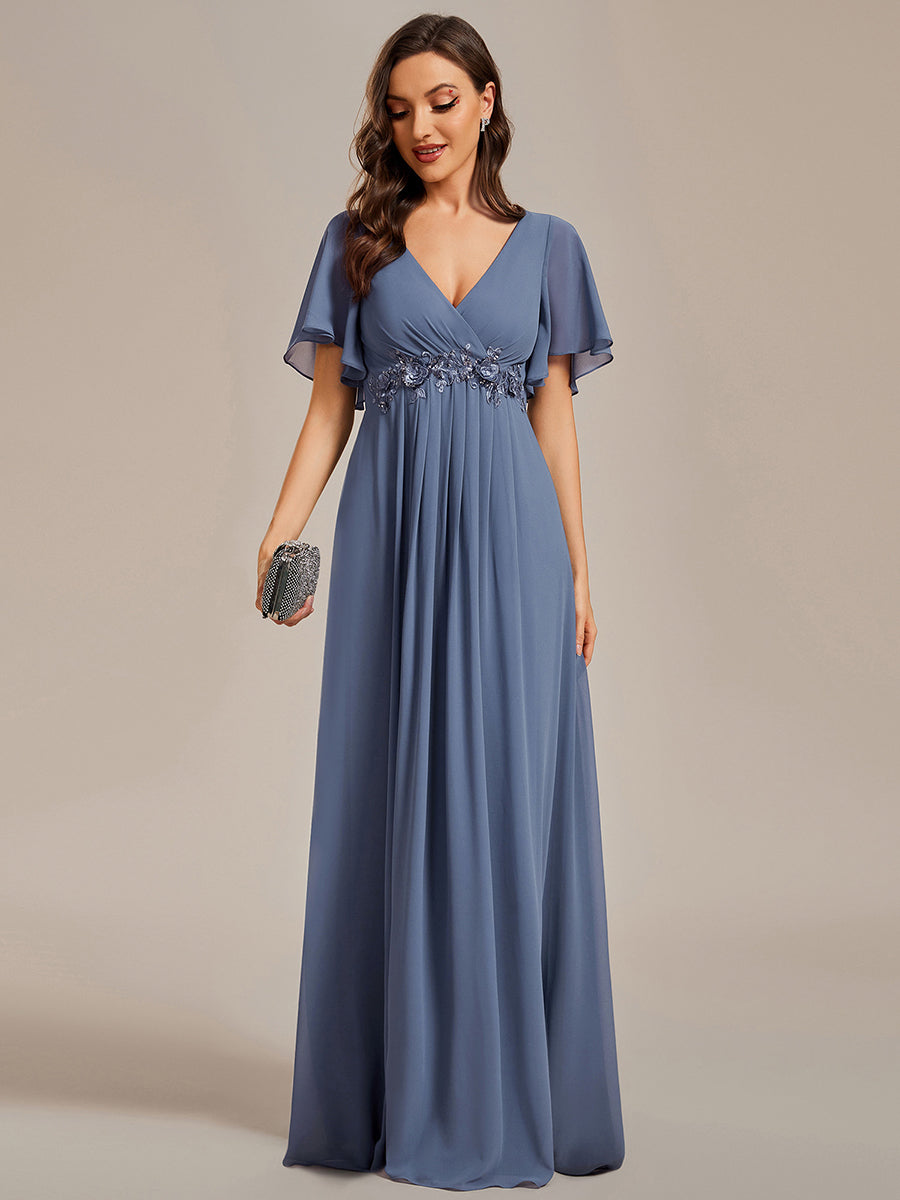 Color=Dusty Blue | Wholesale Pricing Short Sleeve Ruffle Appliques Deep V-Neck A-Line Floor Length Evening Dresses-Dusty Blue 19