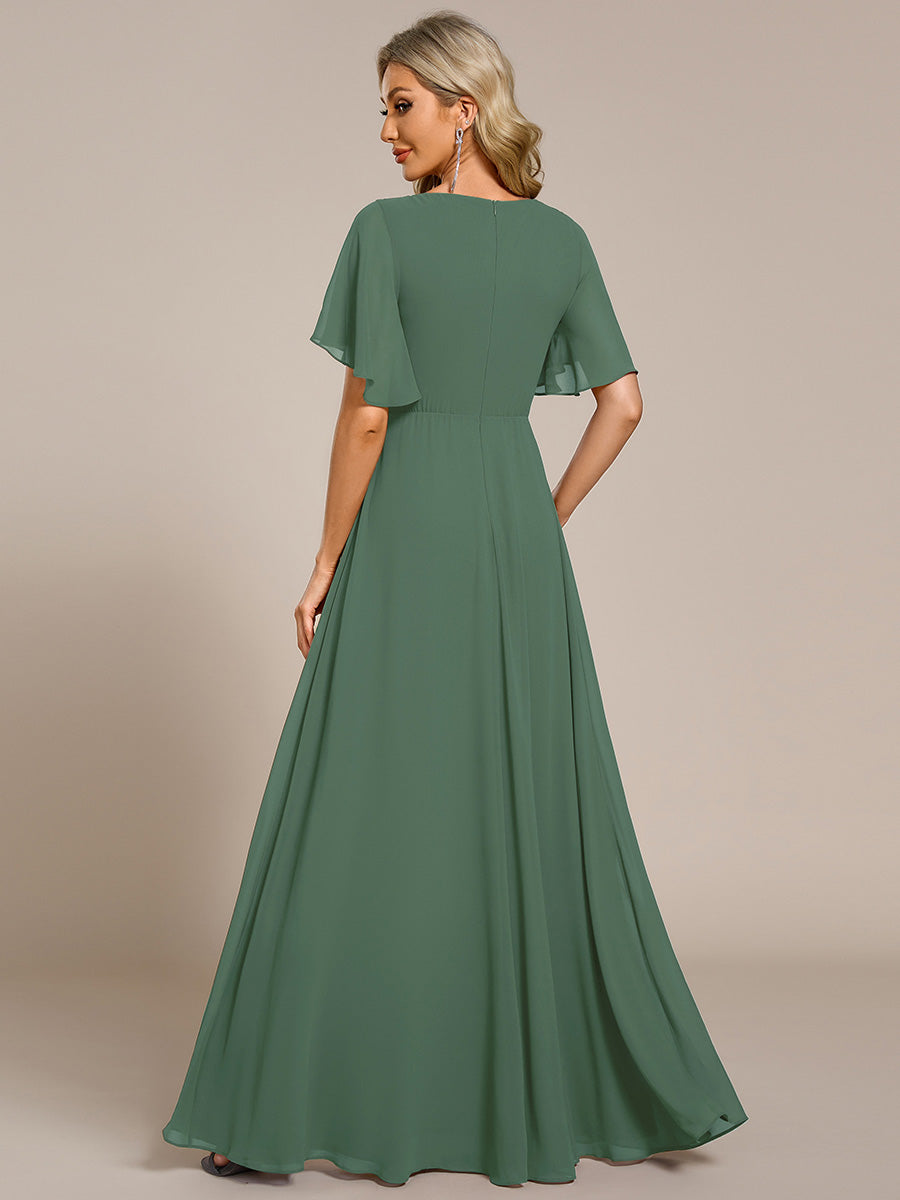 Color=Eucalyptus | Wholesale Pricing Short Sleeve Ruffle Appliques Deep V-Neck A-Line Floor Length Evening Dresses-Eucalyptus 47