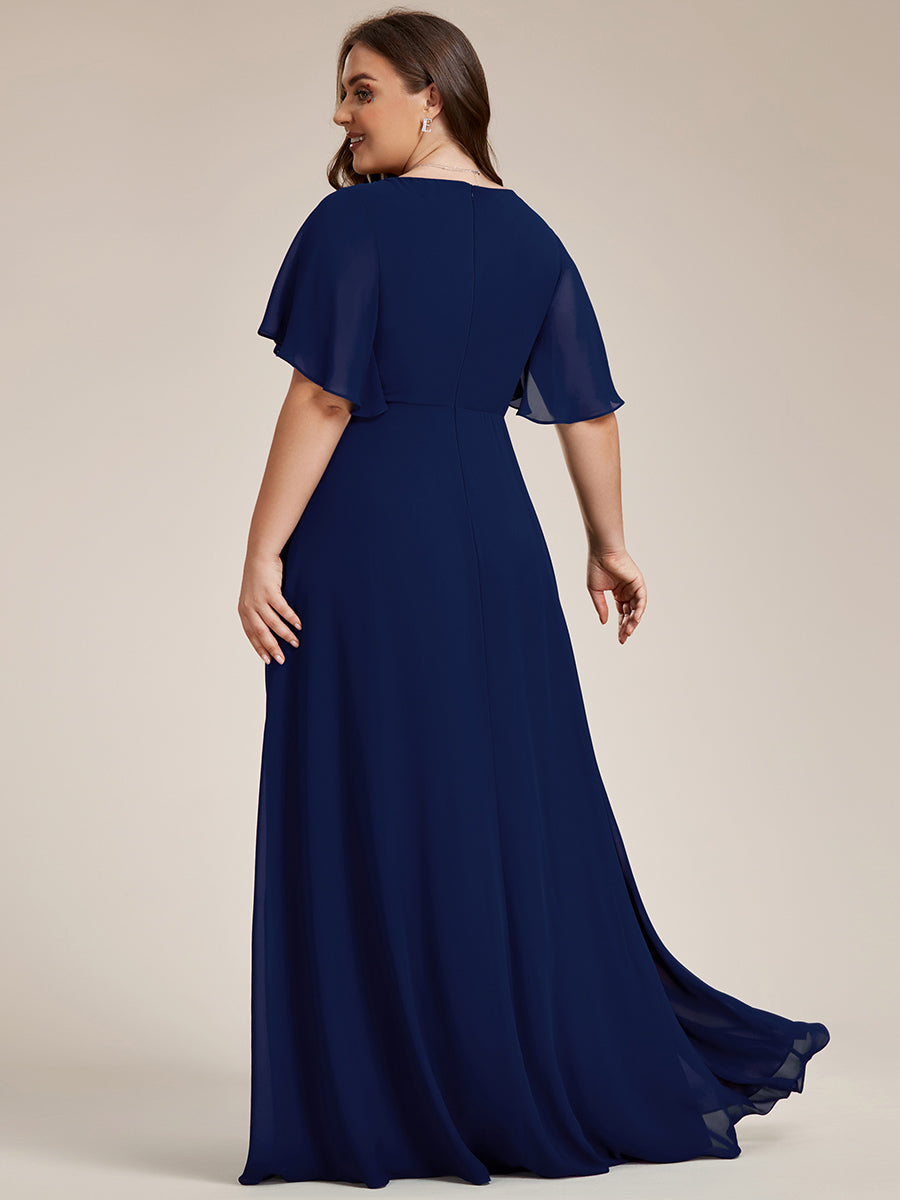 Color=Navy Blue | Wholesale Pricing Short Sleeve Ruffle Appliques Deep V-Neck A-Line Floor Length Evening Dresses-Navy Blue 62