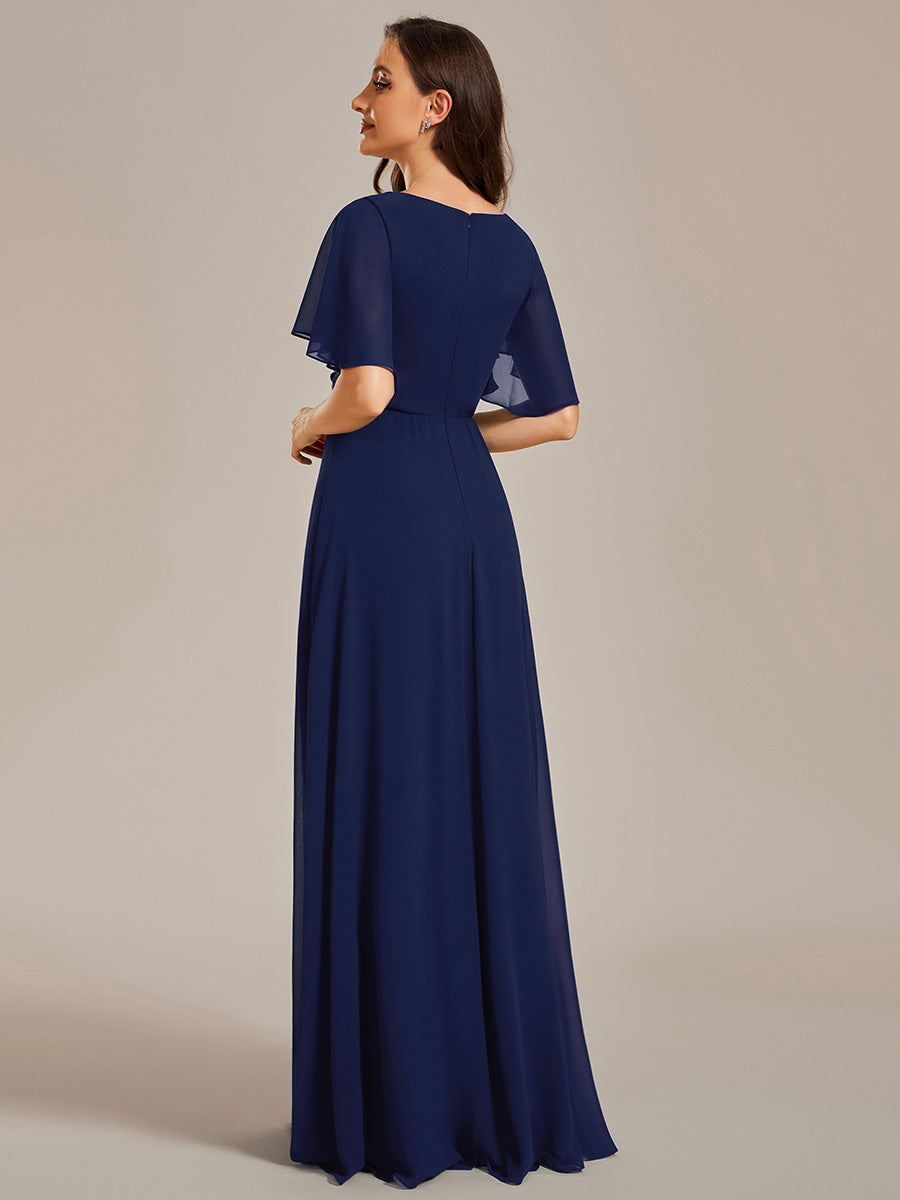 Color=Navy Blue | Wholesale Pricing Short Sleeve Ruffle Appliques Deep V-Neck A-Line Floor Length Evening Dresses-Navy Blue 57