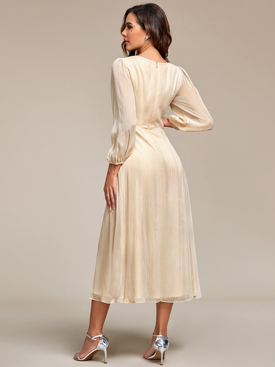 Color=Charcoal | Shiny Chiffon Wholesale Wedding Guest Dresses with Long Sleeve-Charcoal 2