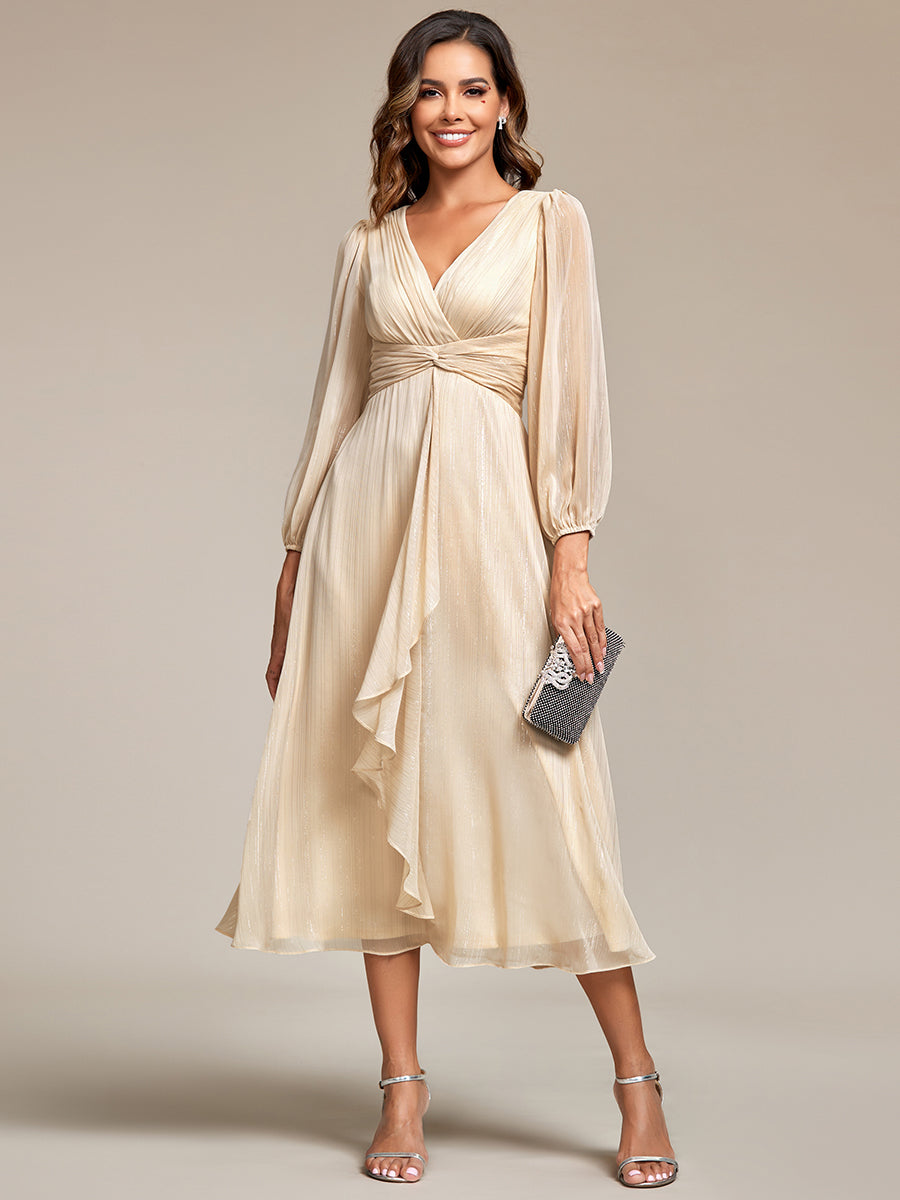 Color=Charcoal | Shiny Chiffon Wholesale Wedding Guest Dresses with Long Sleeve-Charcoal 3