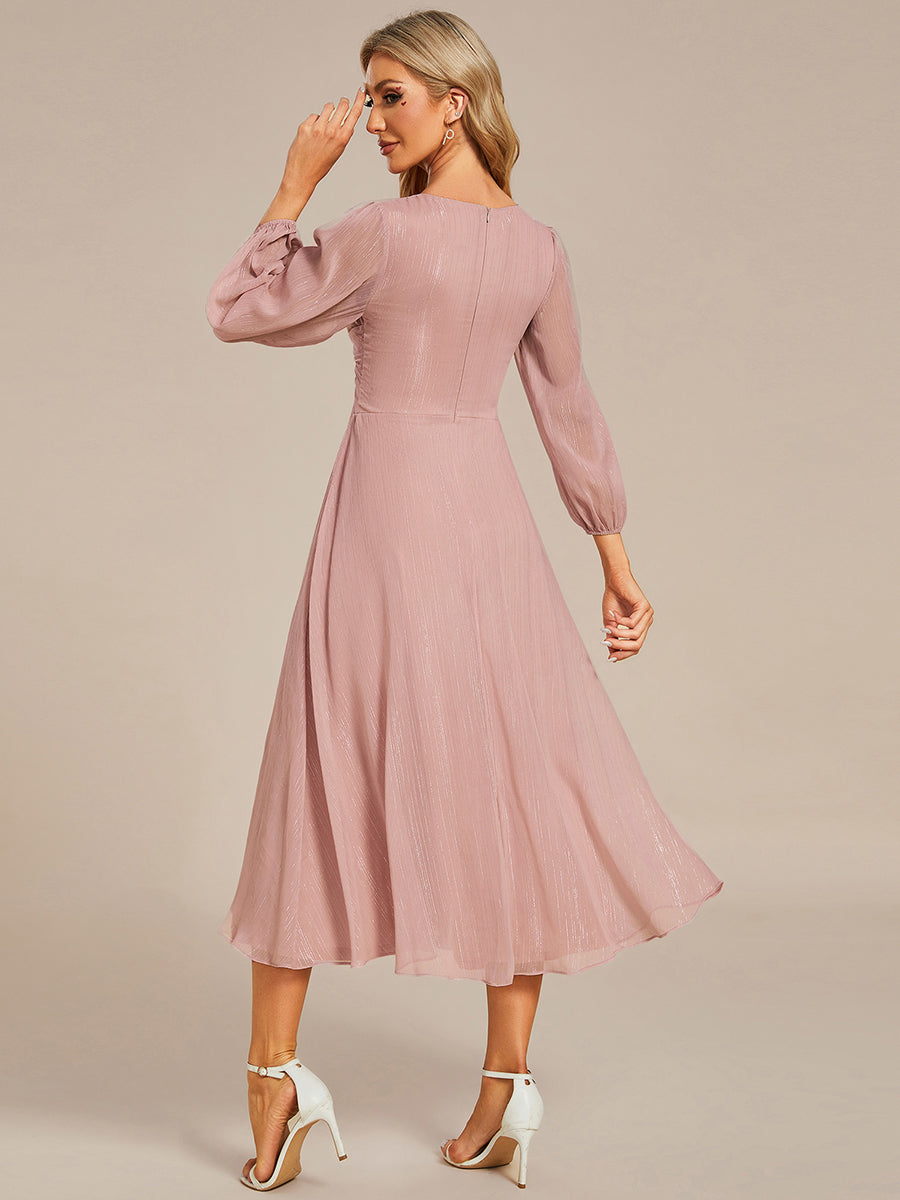 Color=Dusty Rose | Shiny Chiffon Wholesale Wedding Guest Dresses with Long Sleeve-Dusty Rose 2