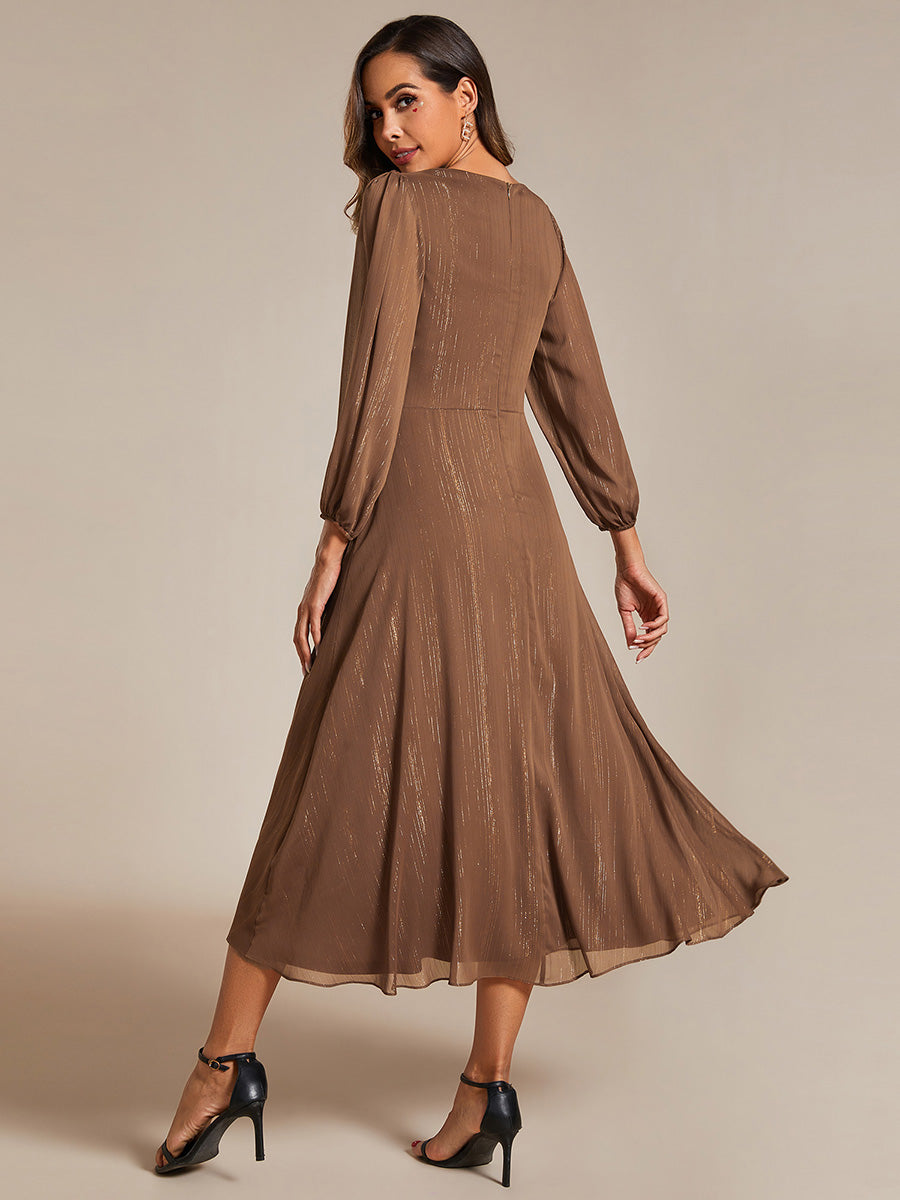 Color=Emperador | Shiny Chiffon Wholesale Wedding Guest Dresses with Long Sleeve-Emperador 2