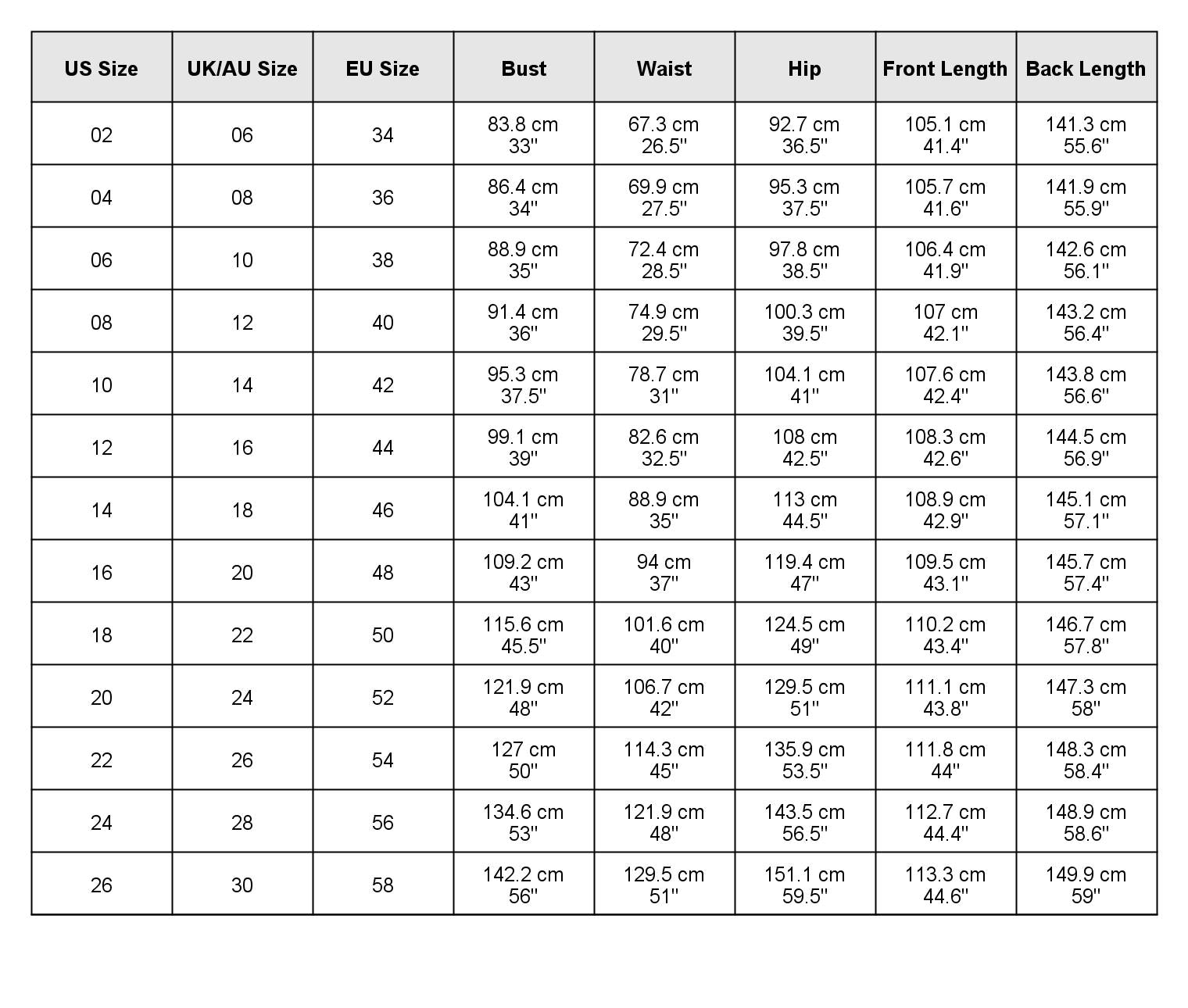 size chart