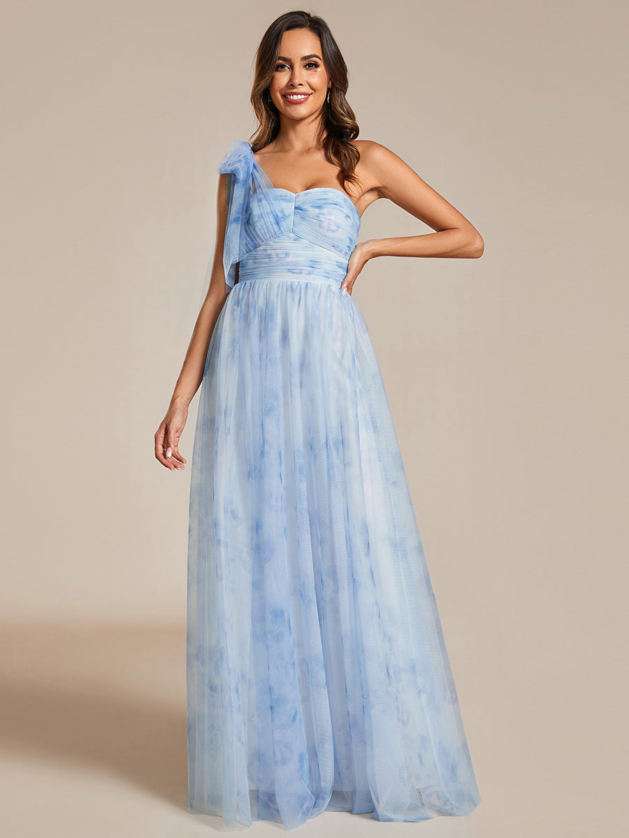 Color=Ice blue | Printed Bowknot Empire Waist Strapless Formal Evening Dress-Ice blue 5