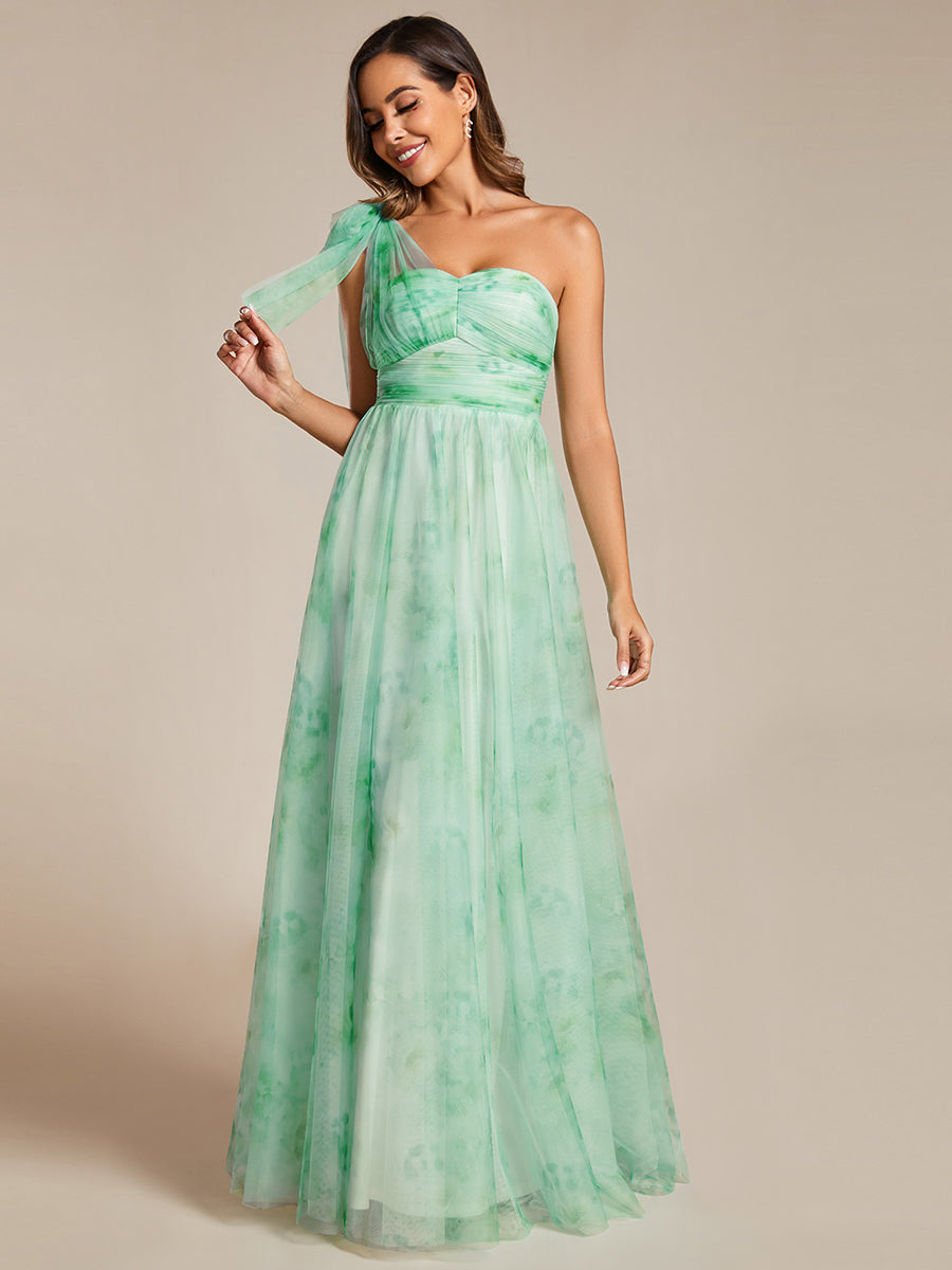 Color=Mint Green | Printed Bowknot Empire Waist Strapless Formal Evening Dress-Mint Green 9