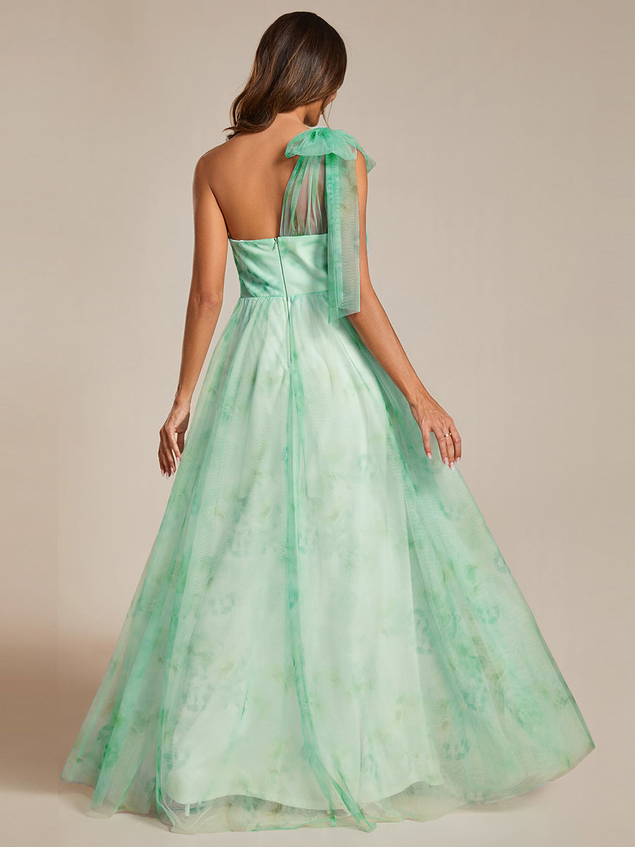 Color=Mint Green | Printed Bowknot Empire Waist Strapless Formal Evening Dress-Mint Green 10