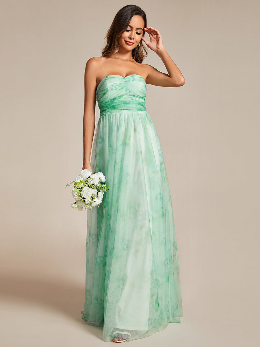 Color=Mint Green | Printed Bowknot Empire Waist Strapless Formal Evening Dress-Mint Green 11