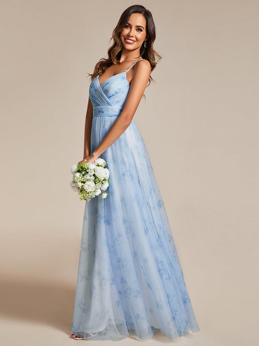 Color=Ice blue | Tulle Floral Printed Spaghetti Strap Evening Dress with V-Neck-Ice blue 1