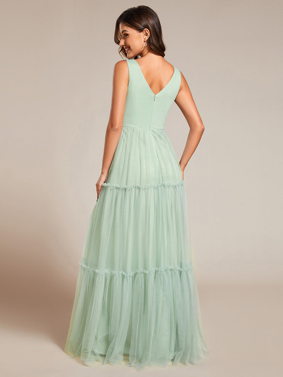 Color=Mint Green | Embroidery V Neck Wholesale Chiffon Evening Dress With Sleeveless-Mint Green 2