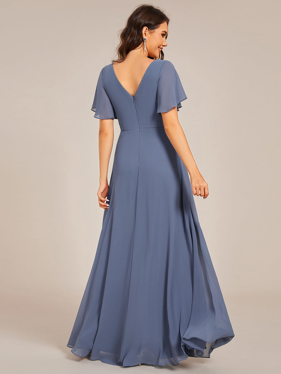 Color=Dusty Blue | Elegant Ruffles Sleeve Chiffon Evening Dresses with Pleated Applique Decoration-Dusty Blue 7