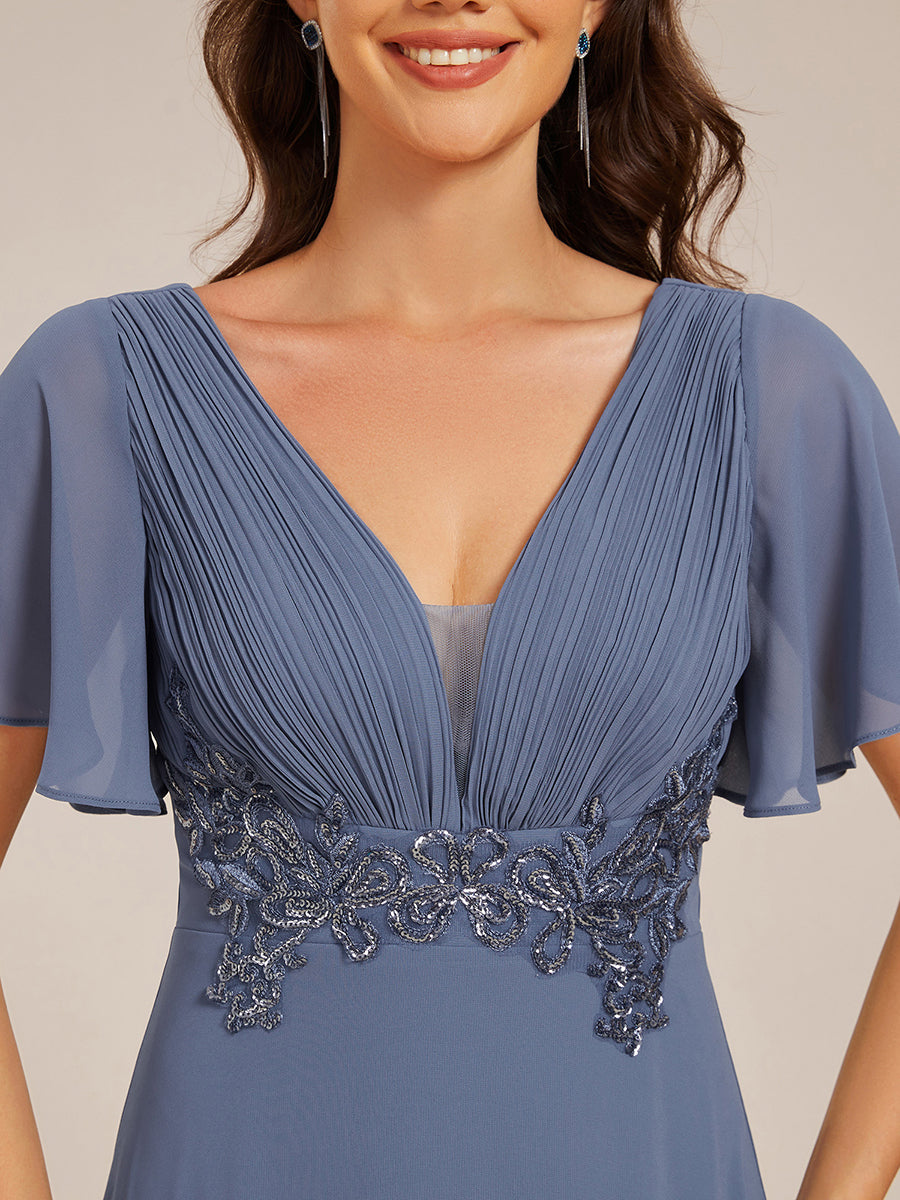 Color=Dusty Blue | Elegant Ruffles Sleeve Chiffon Evening Dresses with Pleated Applique Decoration-Dusty Blue 10
