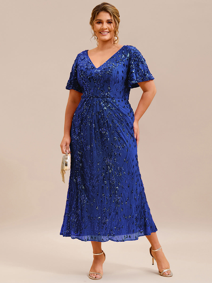 Color=Sapphire Blue | Plus Size Strapless Deep V-Neck Fishtail Paillette Midi Evening Dresses-Sapphire Blue 21