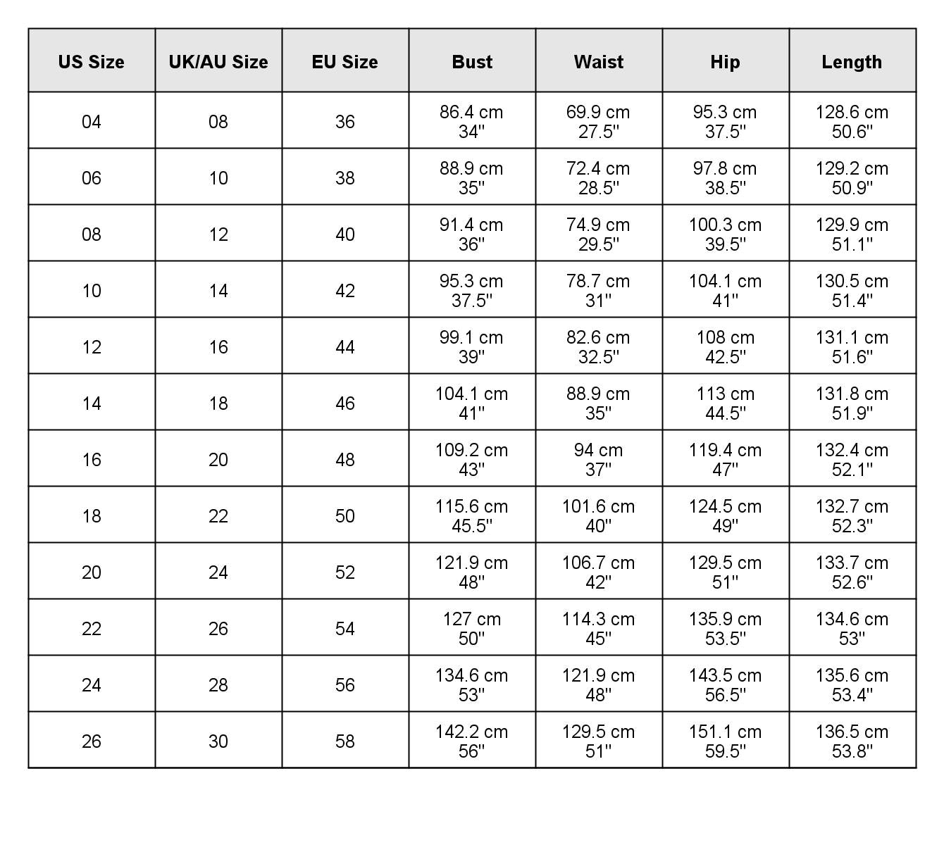 size chart