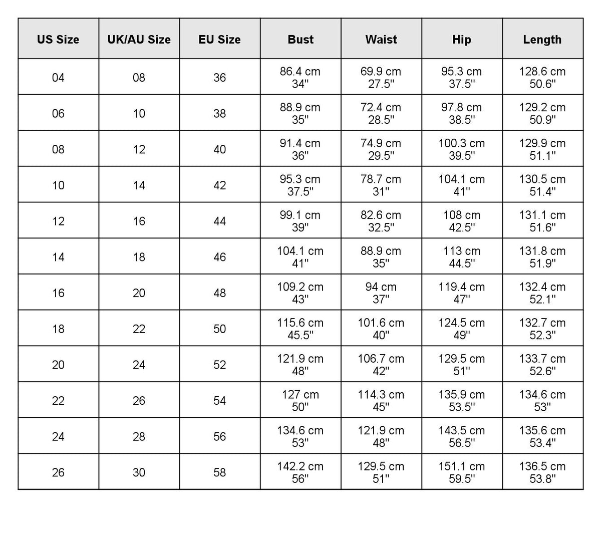 size chart