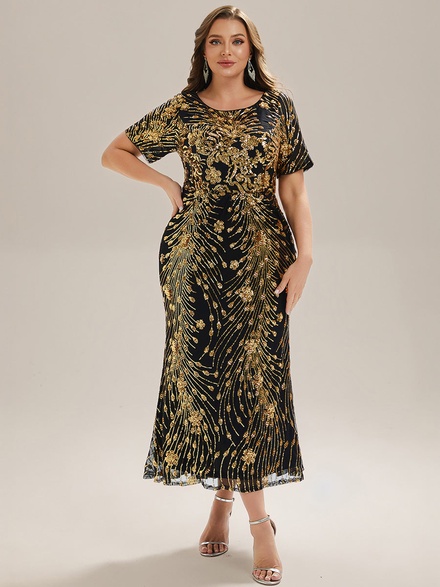 Color=Black Gold | Bulk Order | Bodycon Fishtail Paillette Pleated Evening Gown-Black Gold 11