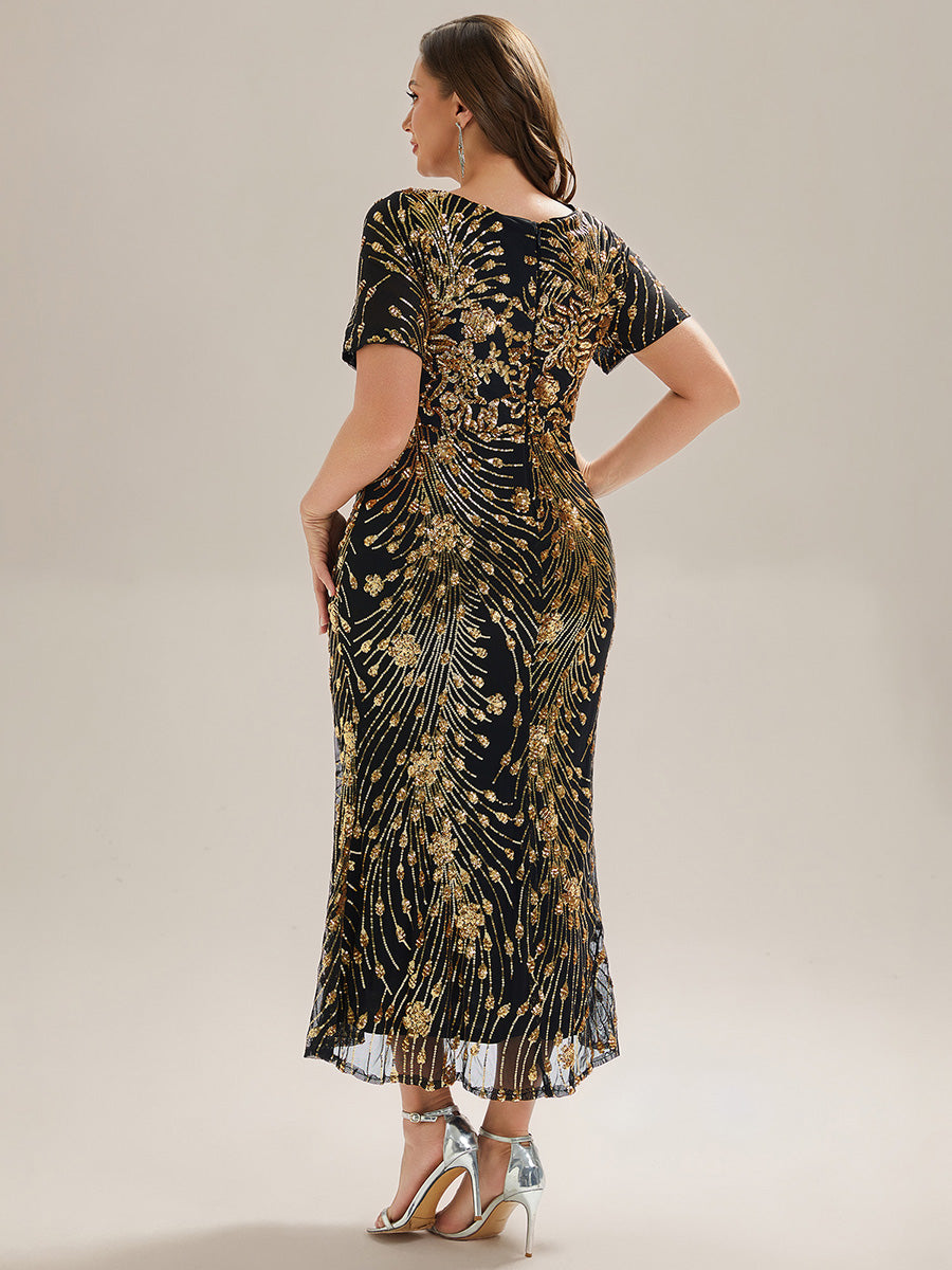 Color=Black Gold | Bulk Order | Bodycon Fishtail Paillette Pleated Evening Gown-Black Gold 12