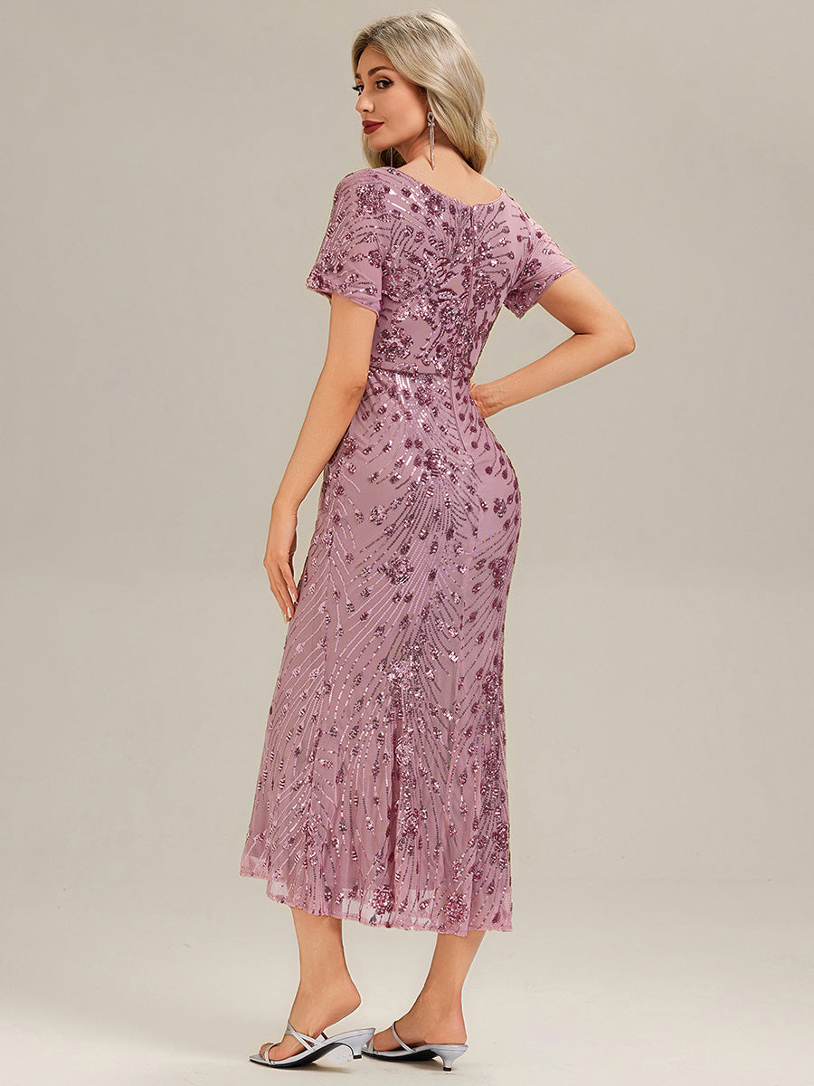 Color=Purple Orchid | Bulk Order | Bodycon Fishtail Paillette Pleated Evening Gown-Purple Orchid 2