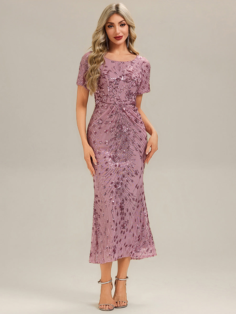Color=Purple Orchid | Bulk Order | Bodycon Fishtail Paillette Pleated Evening Gown-Purple Orchid 3